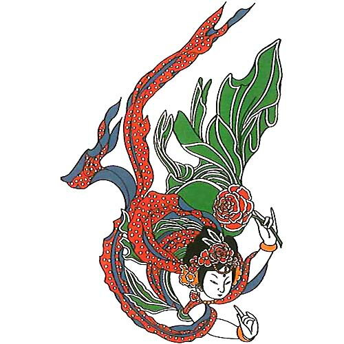 「天女・大」【PaperTattoo・大】(簡易入れ墨)【20cm×35cmのビッグサイズ!】