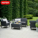 屋外 ガーデンファニチャー ガーデンソファ テーブルセット ラタン調 ブラック グレー カプチーノ ラテ ベージュ ケター サレモ 2シートソファ 4点セット【...