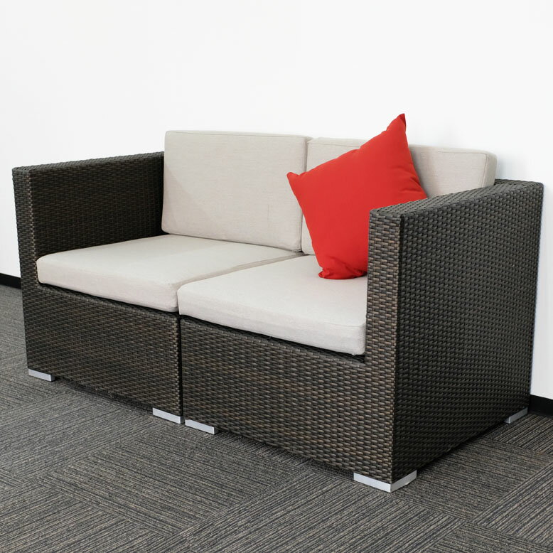 屋外 ガーデンファニチャー おしゃれ 人工ラタン ホテル カフェ ベランダ グランピング アウトドア バルコニー ブラウン ハノイラタン ダブルソファ 単品