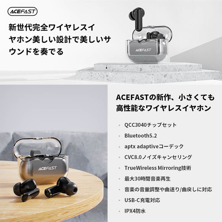 ACEFAST ワイヤレスイヤホン Bluetooth5.2 完全ワイヤレス イヤホン AptX Adaptiveコーデック対応 HiFi cVc8.0ノイズキャンセリング5時間連続再生 音楽再生 13mmダイナミックドライバー TWS 音量調節 IPX4防水 低遅延 Type-C充電 hanye-10003351 HANYE Mart サンプル画像2