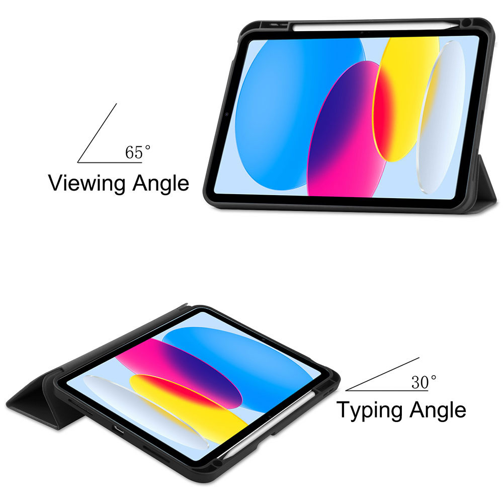 iPad 10.9インチ 2022 第10世代 タブレットケース カバー ペン収納 TPU素材 三つ折 PUレザー 保護カバー 超薄 軽量型 スタンド機能 対応型番： A2757 アイパッド 10世代 送料無料 3
