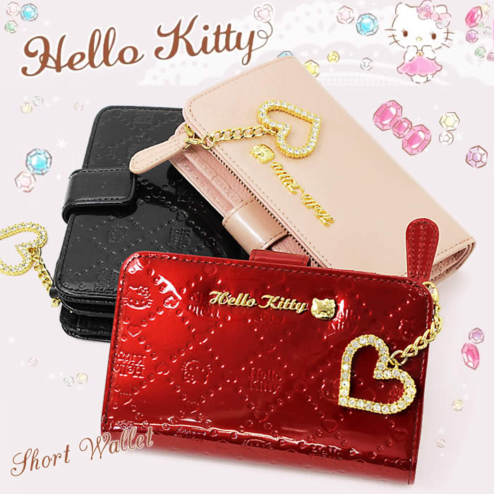 【送料無料】ハローキティ 財布 短財布 折財布 Hello Kitty 本革 エナメル HKL4-1 サンリオ レザー レディース SANRIO ラウンドファスナー 大容量 かわいい キティ モノグラム 人気 プレゼント 高級 就職祝い 入学祝い