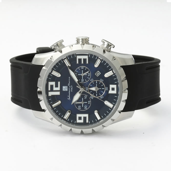 Salvatore Marra サルバトーレマーラ クロノグラフ 腕時計 メンズ スポーツ ラバーベルト 立体インデックス 人気 イタリア ブランド SM22111-SSBLBK