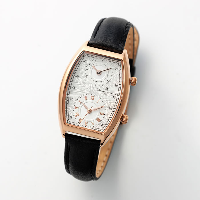 Salvatore Marra サルバトーレマーラ 腕時計 メンズ レディース ユニセックス デュアルタイム トノー型 レザーバンド 革ベルト プレゼント ギフト ペアもOK SM23107-PGWH/BK