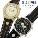 【送料無料】腕時計 メンズ ゴールドファイル ワールドタイム GOLD PFEIL G21000 革ベルト 本革 ブランド ウォッチ GMT シンプル レザー ...