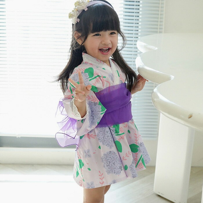 浴衣 子供 キッズ 女の子 浴衣ドレス キッズ浴衣2点セット 浴衣 セット 帯 子供浴...