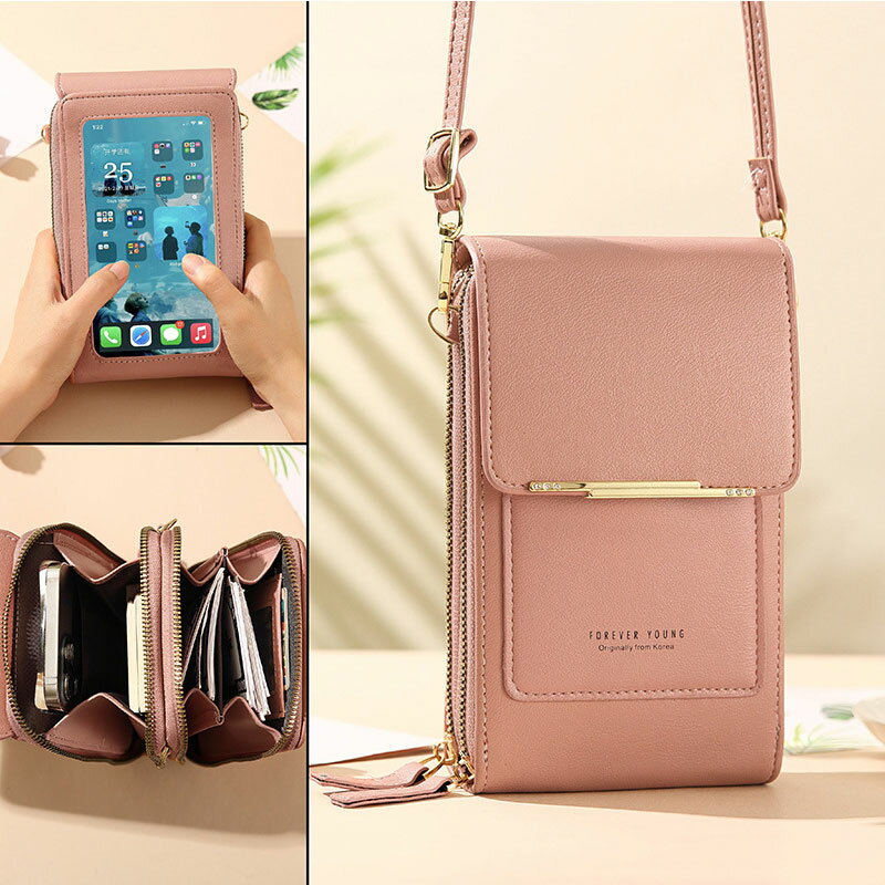 Rakuten - スマホショルダー バッグ レディース 財布 斜め掛け スマホ スマホ入れ ショルダー フォンケース お財布 ポシェット ウォレット カード入れ カードケース 鍵入れ ダブルチャック ミニバッグ 7色