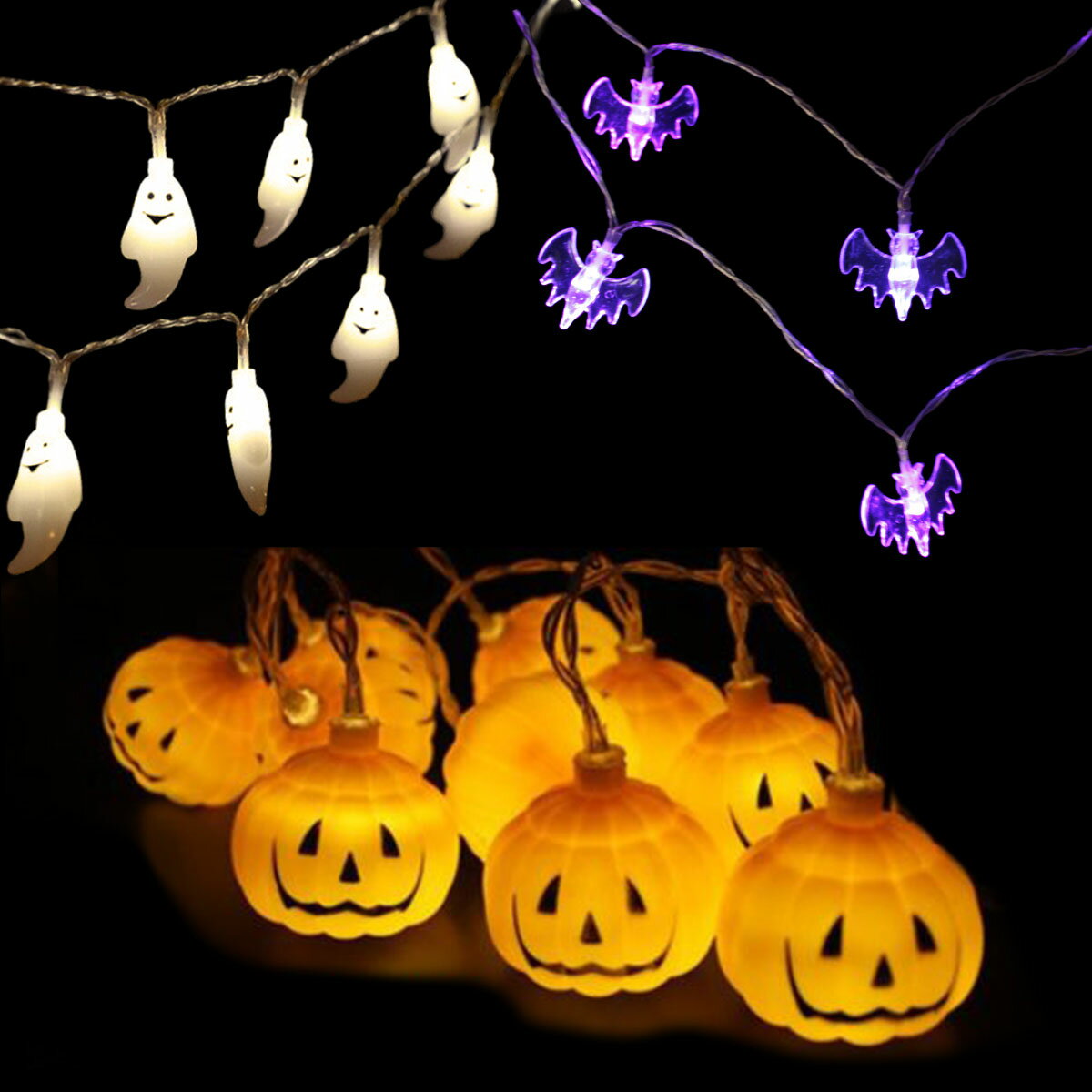 【クーポンあり】【計60球の大ボリューム！】ハロウィン 飾り LED カボチャ ストリング ライト ガーランド 装飾 屋外 玄関 かぼちゃ カボチャ お化け コウモリ 電飾 飾り付け 天井 吊り下げ ガーランド イルミネーション オーナメント 電球【20球×3Mの豪華セット】のサムネイル