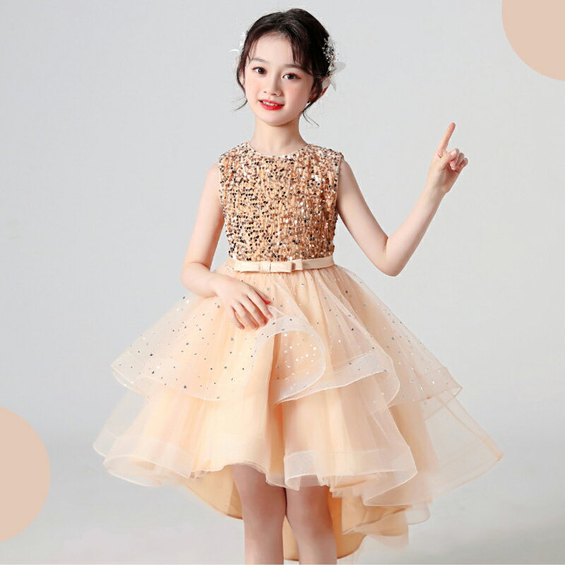 送料無料 子供ドレス 後ろ長い キッズドレス レッド コスチューム 発表会ドレス 子供 スパンコール 演出服 子供用ドレス キラキラ 子どもパーティードレス 結婚式 2