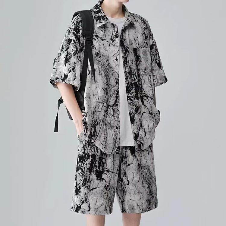 2点セット 上下セット 冷感 メンズ 半袖シャツ ハーフパンツ セットアップ 夏 花柄 きれいめ 薄手 メンズファッション 大きいサイズ ハワイ 旅行 普段着 メンズ 夏服 和式パーカー カジュアル 作業服 カッコイイ