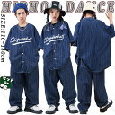【P20倍限定!】紺色 ストライプ柄 ベースボールシャツ カジュアルシャツ ボーダー キッズ ダンス衣装 セットアップ ゆったり デニム 半袖 トップス へそ出...