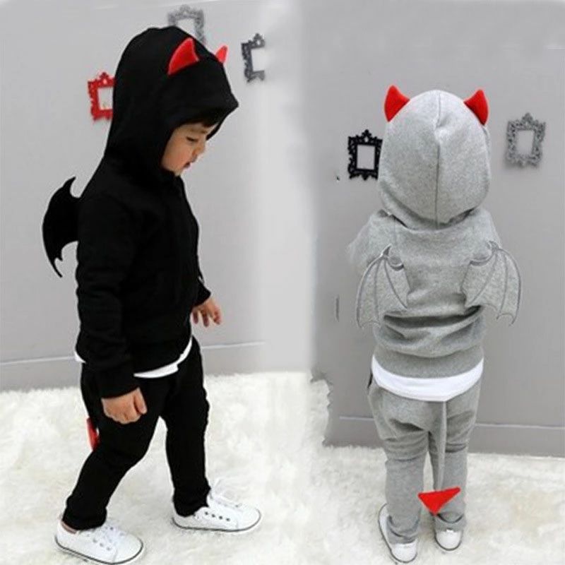 送料無料 子供 パーカー 上下セットアップ キッズ韓国子供服 セットアップ【デビル★セットアップ♪ベビー・キッズ★ 男女兼用！】裏起毛ではない スウェットです悪魔/シッポ/しっぽ/パーカー/長ズボン/男の子/おとこのこ/女の子/キッズ
