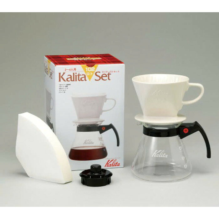 ドリップコーヒーの基本器具が揃ったお得セット。陶器製ドリッパー。2-4人用。 セット内容：2-4人用陶器製ドリッパー、102濾紙、500ccサーバー、メジャーカップ、ロト受け 重量：0.82kg JANコード：4901369505020