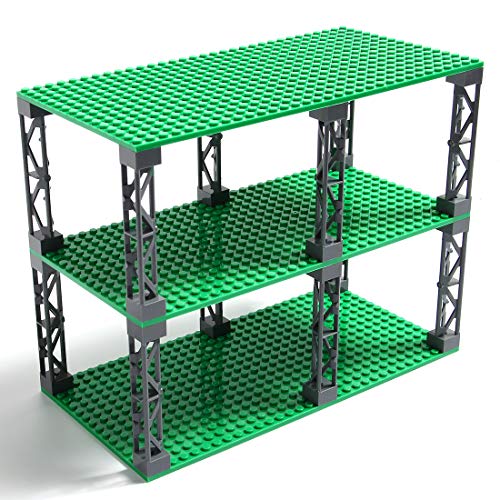 INIBUD 基礎板 ブロック プレート クラシック 互換性 16×32ポッチ 両面 柱付き 板3枚 柱12本 セット (グリーン)