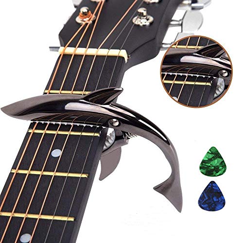 Imelod亜鉛合金ギターカポサメカーポ、アコースティック＆エレキギター用、手触りがよく、フレットなしのバズそして耐久性のある(ブラック)