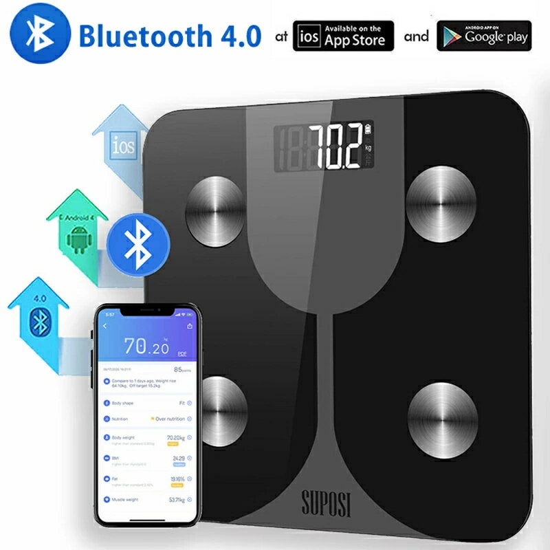 楽天ハピクルショップ体重計 体組成計 体脂肪計 Bluetooth デジタル 高精度 体重 体脂肪率 体水分率 筋肉量 内臓 脂肪 タンパク質 BMI測定可能 ボディスケール 電源自動ON/OFF 薄型 健康管理 肥満予防 iOS Android 対応 スマホでデータ管理 最新版 Scale up 体調管理 App