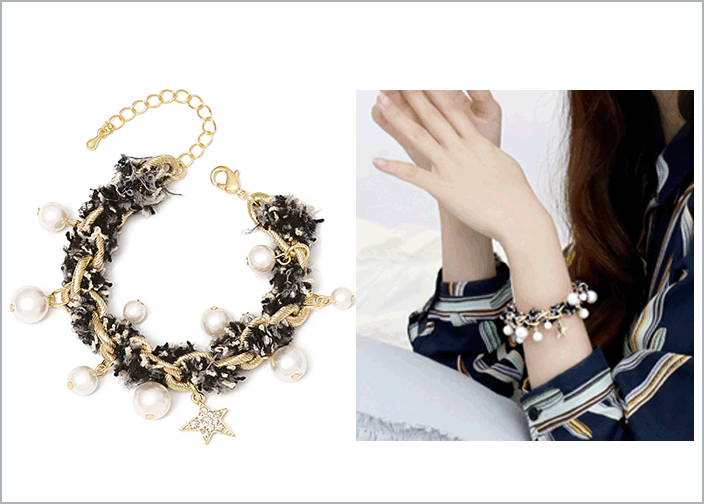 Gold - ブレスレット バングル レディースアクセサリー パールレースブレスレット ジルコニア 腕輪 チェーンブレスレットブラック