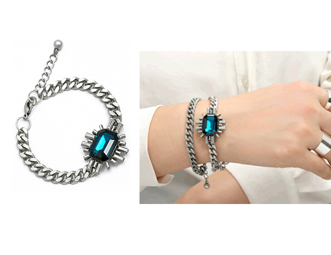 Cubic Zirconia - ブレスレット バングル レディースアクセサリー メタルブレスレット 腕輪 チェーンブレスレット クリスタルブルーチェーンブレスレット