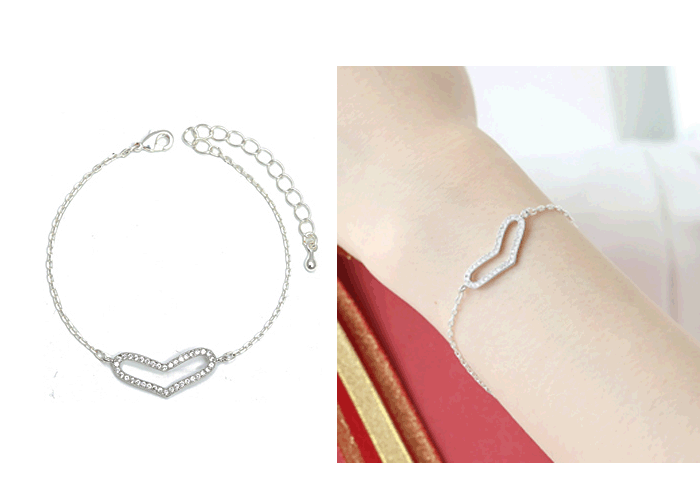 Cubic Zirconia - ブレスレット バングル レディースジュエリーアクセサリー ジルコニア 腕輪 ハートチェーンブレスレットゴールドシルバー