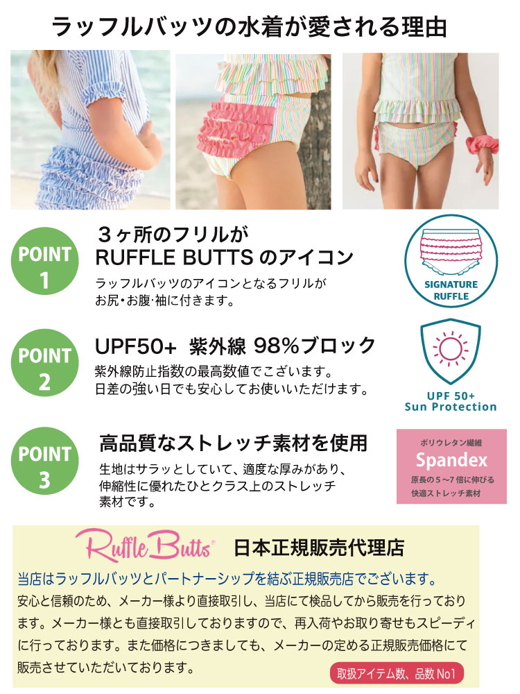 【メール便送料無料】【ポイント10倍】【10％OFFクーポンプレゼント】ラッフルバッツRuffleButts水着ラッシュガードベビーキッズ子供女の子ベビースイミングUPF50+紫外線対策インポート水着