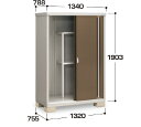 幅1320(1340)×奥行755(788)×高さ1903 製品重量：83.9kg(7梱包) 床面積：1.00平米（0.30坪） 付属品：棚板2枚（01）・アンカープレート・転倒防止金具・組立工具 別売品：基礎ブロック別途(4個) お客様組立商品 発送後（開封後）のお客様都合による返品は不可となります予め設置場所のスペースをご確認ください 工事対応エリア 愛知・岐阜(山間部等例外エリアもあります。)別途お見積り 無料配送エリア 愛知・岐阜・石川(山間部等例外エリアもあります。) 一部無料：三重・滋賀・静岡・福井・富山 送料無料地域へのお客様 代引決済、時間指定は出来ません。 1階エントランスまでの配送になります。 送料は後ほど修正いたします。 ご不明な点はお気軽にお問い合わせ下さい。 免責事項について 年末・年始・お盆・ゴールデンウィークや年度末等の繁忙期の前後の渋滞や工事混雑、配送混雑、 台風・地震・雪等による遅れ、配送会社内にて 商品紛失、送り状紛失、商品配送上での商品破損等の配送会社の事情による納期の遅れ、お客様手配の職人代金につきましては、当店では責任を負いかねますので予めご了承下さいますようお願い申し上げます。収納庫 シンプリー シンプルだから調和する庭先のクローゼット カラーバリエーション 扉カラーは洗練された6色からお選びください。 ※扉カラーはFW色以外メタリック塗装 ※棚支柱もミストグレー 機能・特長説明のご紹介 1.アルミレールだから快適！ 上下部レールとも滑りや耐久性に優れたアルミの押出し形材採用。また、扉の跳ね返り防止用として下部レールには戸車乗り上げ加工付です。 2.段付加工だから安心！ 扉の合わせ部分には段付加工で隙間をなくし、ほこりや雨水が入りにくい構造となっています。 3.プッシュロック錠 プッシュ式で鍵がなくても仮ロックができます。鍵はリバーシブルキーを採用しています。 4.吊り下げフック付 長さ25〓のバーにPフックが2個付いていて、ガーデニングやカー用品などの小物を便利に収納できます。 5.換気に工夫 換気は、敷居部分から屋根前部の化粧ガラリに抜け、ほこり侵入防止の配慮もされております。 6.使いやすい把手 子供からお年寄りまで、どなたでも開けやすい位置に手が掛かるフレンドリーなデザインです。 7.アジャストベースで調節も簡単！ アジャストベースで傾斜地にもすっきり設置可能。付属の工具で簡単に調節（最大32mm）でき、見た目にもきれいな仕上がりです。 8.高さ調節も簡単 棚板高さの上下調節は、棚フックで簡単に変えられます。棚板調節ピッチは50mm、棚板強度は2000〜2500N/m2（200〜250kgf/m2）です。 転倒防止対策も万全！ ※台風や地震時などの転倒防止に必ずいずれかの転倒防止工事を行ってください。 転倒防止金具 屋根後部に金具を取付け、ワイヤーで家屋等に固定します。 アンカープレート 土の上などに設置する場合はアンカープレートを取付け、コンクリートを四隅に打設します。 内アンカー コンクリートの上などに設置する場合は内アンカー工事も可能です。アンカーボルト（M10）は市販品をご使用ください。 扉使用部品 耐久性に優れたステンレスや合成樹脂成形品を使用しております。 組立簡単工具付 ボルト・ネジ板とも1種類で組立簡単、スパナなどの組立工具付。 基本仕様 屋根前部の出幅　15mm 屋根後部の出幅　12mm 屋根サイドの出幅　5mm 床耐荷重　 5000N/m2（500kgf/m2） 積雪強度　 1200N/m2（120kgf/m2） ※MJ-197、199、217、219タイプは &nbsp;&nbsp;800N/m2（80kgf/m2） シンプリーの選び方 【1】サイズを選びましょう 間口・奥行・高さの順で掲載しています。間口は7サイズ、奥行は5サイズ、高さは5サイズです。 間口 7サイズ 900 1100 1320 1520 1740 1940 2160 奥行 5サイズ 410 510 610 750 900 &nbsp; &nbsp; 高さ 5サイズ （単位:mm） 【2】棚のタイプを選びましょう 全面棚タイプは幅全面に棚板が付くタイプで、長もの収納タイプは幅の一部が高さ方向に長いものが収納できるタイプのことです。長もの収納タイプは型番末尾にP が付いています。 ※間口900mmタイプは両タイプ共に設置後でも設定を変更できます。その他のタイプは設置後の変更はできません。 【3】扉カラーを選びましょう 注文型番はこうなります。