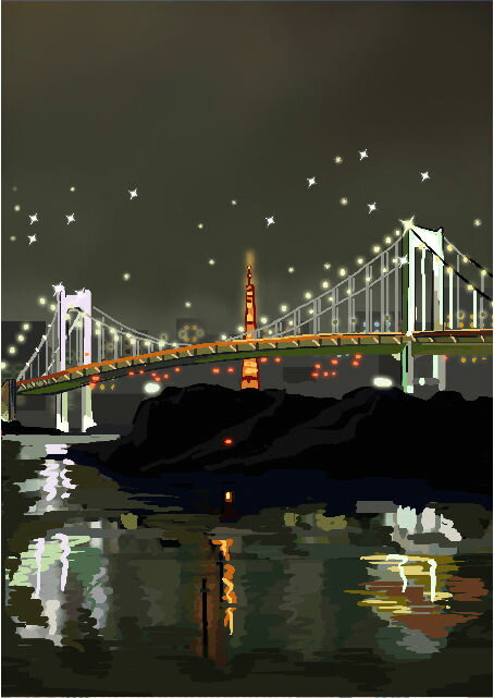 似顔絵用背景　〜レインボーブリッジ夜景（縦version）〜　　※ご注意：当店似顔絵のオプション商品です。背景単体ではご注文いただけません！