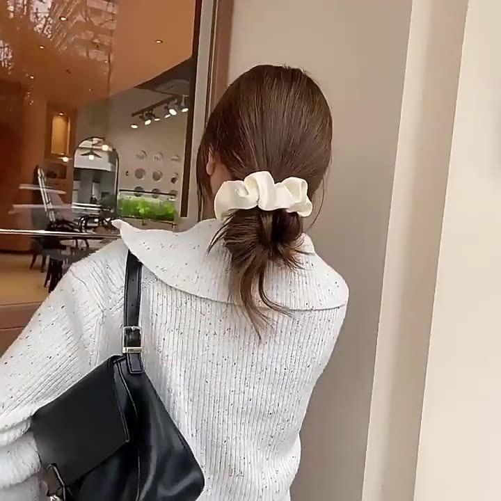 シュシュ ヘアゴム ヘアアクセサリー レディース 女性 婦人 サテン風 無地 単色 髪...