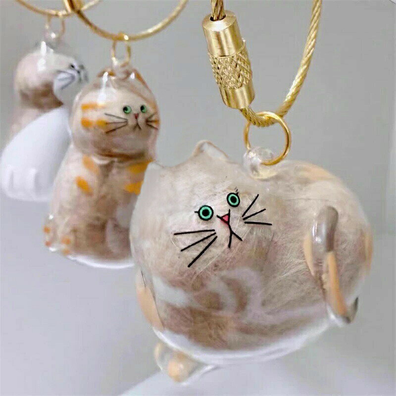 キーホルダー 猫毛 収納 透明カプセル メモリアルグッズ ペット 遺毛 遺毛入れ 透明ポータブル キーホルダー付き ペットの毛専用 おしゃれ アクセサリ
