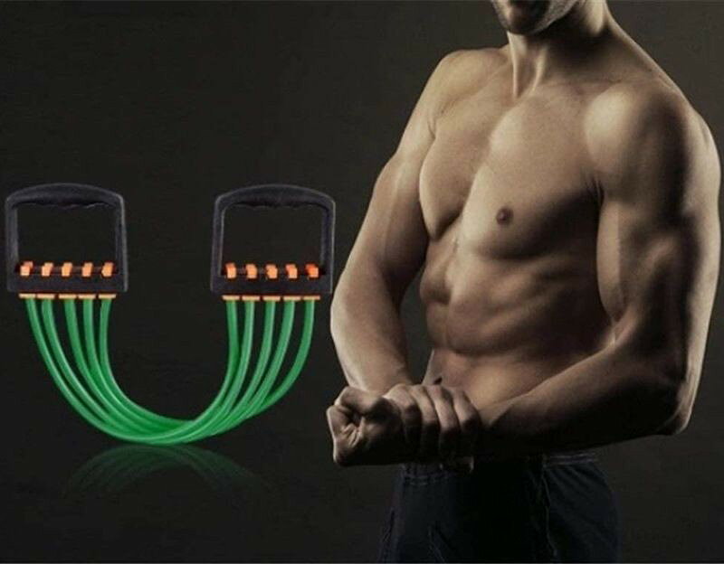 ハピネスストアのエキスパンダー 5連 チューブ 取り外し可能 スポーツ フィットネス トレーニング スポーツ器具 エクササイズグッズ 筋トレ ジム 運動 胸筋 上腕二頭筋 広背筋 腹筋 上半身 グリップ 伸縮性 伸びる 負荷 シンプル 自宅｜アングル3