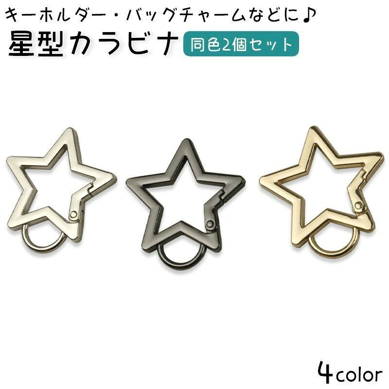 星型カラビナ 2個セット キーホルダー キーリング バッグチャーム スター ハンドメイド クラフト材料 パーツ おしゃれ 便利 鍵 まとめる 金具 留め具 かわいい