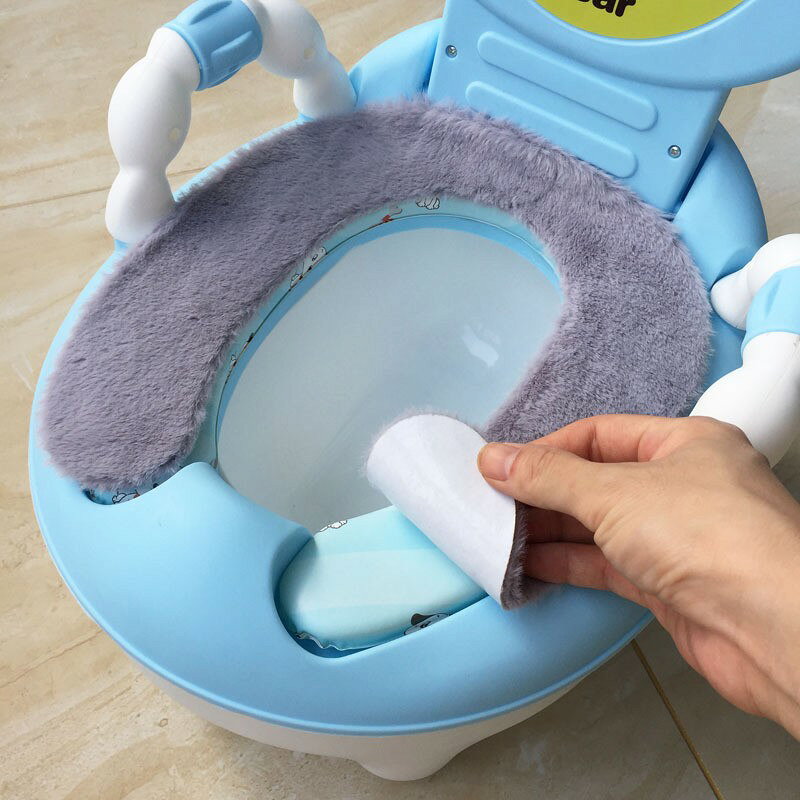 ハピネスストアの便座シート 子供用 便座カバー 貼り付け U型 貼る 子供用便座 補助便座 おまる もこもこ ふわふわ あったか 暖かい トイレ用品 洗える 防寒 簡単取り付け｜アングル2
