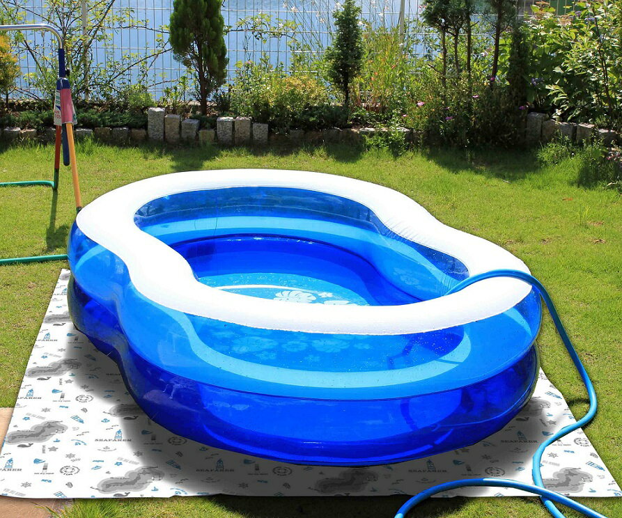 【送料無料】【ユーザー】ビニール プール 下に マット　プールマット　マリン柄 （約180×180cm）プール 下敷き ※青のプール・ホースはついていません。