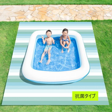 【ユーザー】ビニール プール 下に マット　抗菌タイプ　プールマット　ミントブルー柄 （約180×310cm）プール 下敷き ※白のプールはついていません。