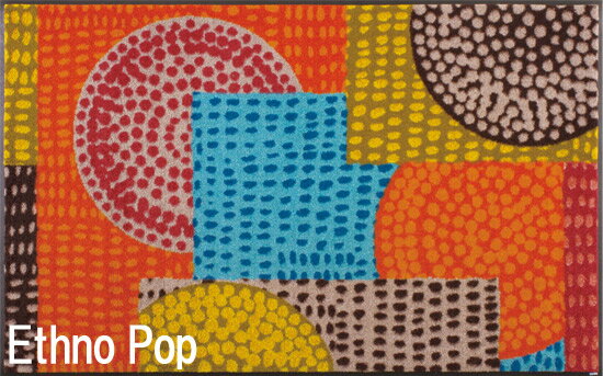 【wash + dry】Ethno Pop/Ethno Pop orange【75×120cm】屋外・屋内兼用 洗えるキッチンマット 薄型 クリーンテックスジャパン【ウォッシュアンドドライ】