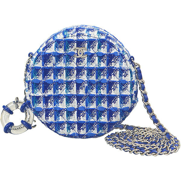 シャネル マトラッセ ラウンド チェーン ショルダーバッグ ツイード ブルー 27番台 新品同様のサムネイル