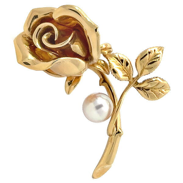 送料無料・返品可♪ミキモト プリンセス グレース コレクション バラモチーフ パール ブローチ K18YG 新品仕上げ済み♪【中古】