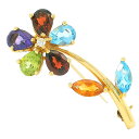 送料無料・返品可♪ポンテヴェキオ フラワー マルチカラー ダイヤ0.04ct ブローチ K18YG 新品仕上げ済み♪【中古】