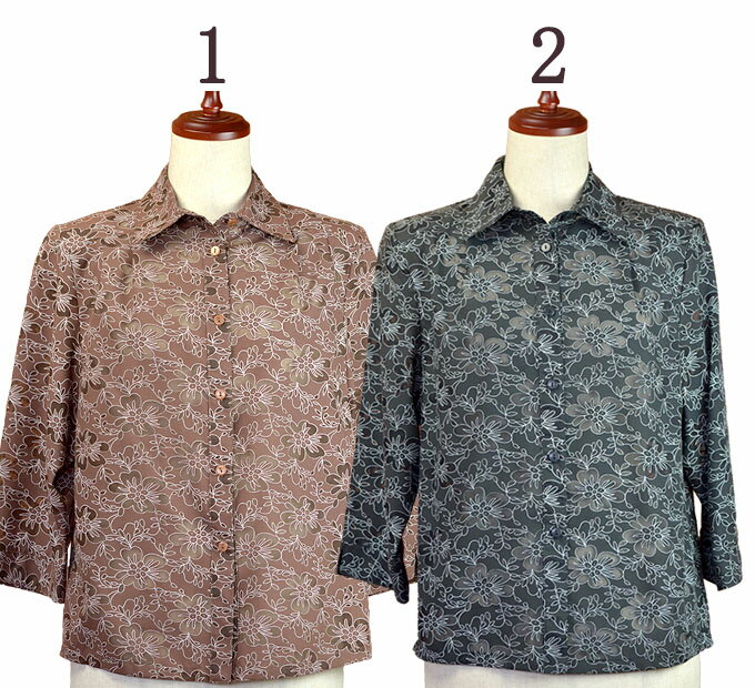 七分袖花柄ブラウスジャケット 7分袖 11号 M 13号 L 間物 中国製 夏 シニアファッション 服 高齢者 婦人 ミセス シニア おばあちゃん 60代 70代 80代 90代 プレゼントのサムネイル