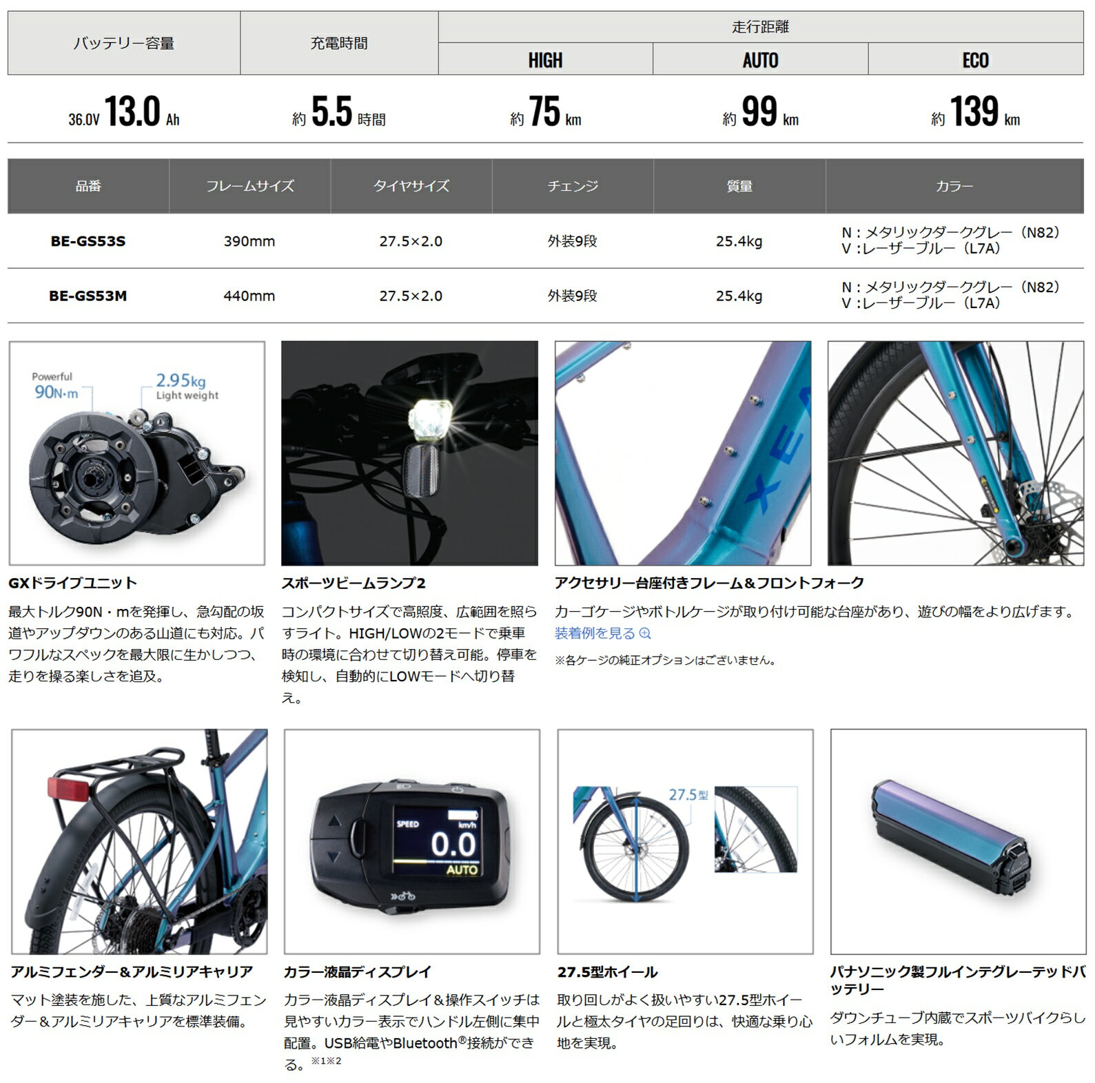 電動自転車 パナソニック XEALT S5（ゼオルト S5） 13.0Ah/36.0v BE-GS54S（390mm...