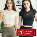 【20%offクーポン】トップス ハーフ丈 ショート丈 ヨガウェア メッシュ 透け感 おしゃれ エレガント 肌見せ 脚長効果 カップ付き ストレスフリー ホット...