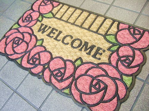 【薔薇雑貨】【バラ雑貨】【姫系雑貨】コイヤー＆ラバーマット：welcome（長方形）玄関マット ガーデニング ラバー コイヤーマット 泥除け　ウェルカム 薔薇 マット 玄関 外 その1