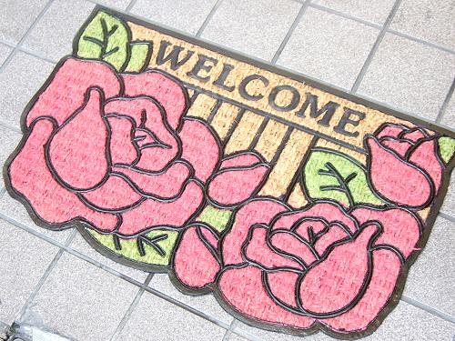 コイヤー＆ラバーマット：welcome（長方形）玄関マット ガーデニング ラバー コイヤーマット 泥除け　ウェルカム 薔薇 マット 玄関 外 