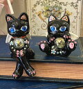 招き猫 デコレーション キラキラ 置物 おしゃれ かわいいラインストーンのデコレーションがかわいい♪エンジェル招き猫:ブラック 2体セット 商売繁盛 開店祝い 合格祈願 御祝 内祝 縁起物 デコ 天使 エンジェル 【HLS_DU】