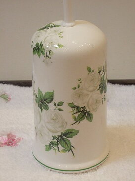 トイレブラシ おしゃれ 薔薇陶器のトイレブラシスタンド・ポットセット:ホワイトローズ トイレブラシホルダー 陶器 トイレ お掃除 トイレ用品