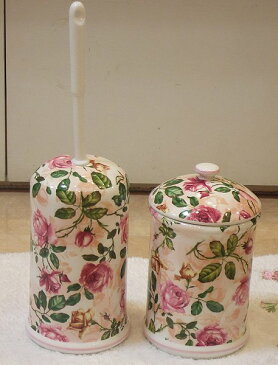 トイレブラシ おしゃれ 薔薇陶器のトイレブラシスタンド・ポットセット:アンティークローズBトイレブラシホルダー 陶器 トイレ お掃除 トイレ用品 【HLS_DU】