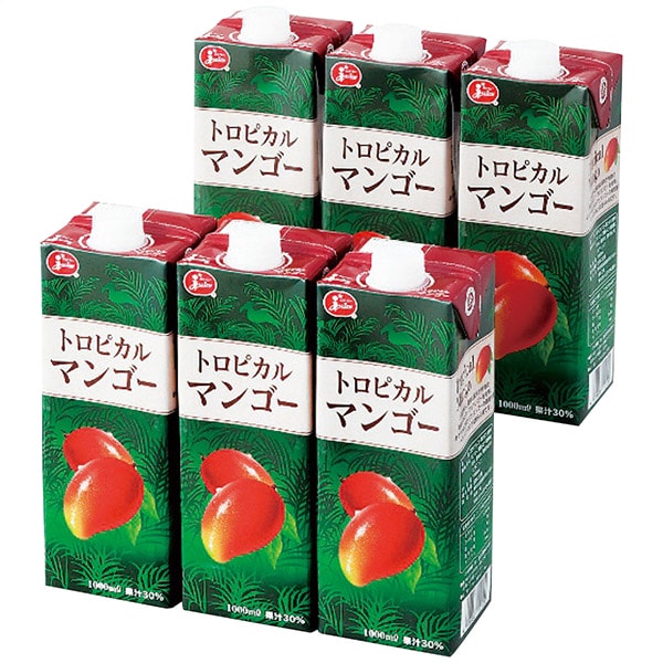 ※メーカー直送品の為、代金引換便はご利用いただけません。また、日時指定、他の商品との同梱はお受け出来ません。※メーカー直送品の為、のし・包装・メッセージカード等、当店のギフトオプションは全てご利用いただけません。※お届けまで、通常商品よりお時間をいただく商品となります。※北海道・沖縄・離島へのお届けは出来ません。※メーカーからの出荷連絡が当店に入り次第、発送確認のメールを送信いたしますため、商品発送とメールが前後する場合がございます。上記予めご了承の上、ご購入いただきますようお願いいたします●商品名/トロピカルマンゴージュース セット (1)●商品内容/トロピカルマンゴージュース(1l)×6本●箱サイズ/約22.5×16×22cm●賞味期限/製造日より常温約90日●生産国/日本製アップルマンゴーを利用した、熊本果実農業協同組合のマンゴージュースです。まろやかな口当りで、マンゴーの果肉を食べているかのような飲み心地を是非ご賞味下さい。※メーカー都合により、デザイン・内容等が変更になる場合がございます。