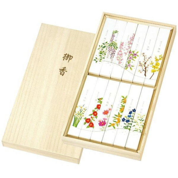 ●商品名/カメヤマ 名香月の花 線香12種セット I1350-09-12●商品内容/線香(蝋梅・白梅・沈丁花・しだれ桜・藤・梔子・百合・桔梗・金木犀・秋桜・椿・水仙)×各1箱●線香サイズ/長さ約13.5cm●箱サイズ/約19×35×4cm●...