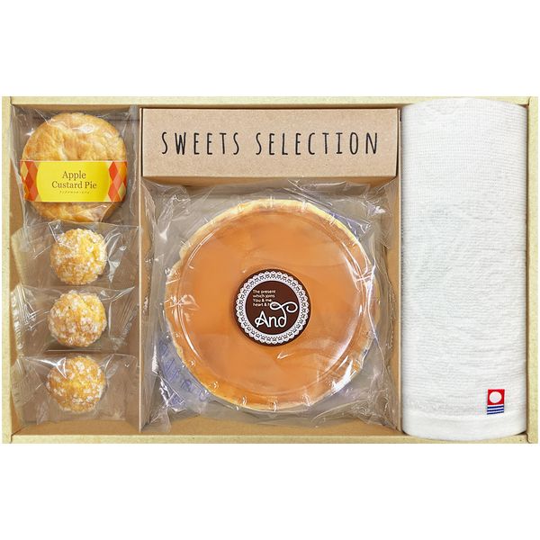 Gift Sets - スイーツ お菓子 父の日 ギフト 焼き菓子 洋菓子 ふわふわチーズケーキ カスタードアップルパイ & 今治タオル セット 詰め合わせ 個包装 食品 食べ物 内祝い お返し 出産内祝い 結婚内祝い 結婚祝い 出産祝い 香典返し 快気祝い 引越し 挨拶 お礼 プレゼント MDT-20