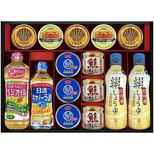 内祝い お返し 送料無料 ヤマサ 調味料 ギフト 醤油 絹しょうゆ 出汁 食用油 瓶詰 缶詰 蟹缶 セット 詰め合わせ バラエティ 魚介 食品 食べ物 出産内祝い 結婚内祝い 結婚祝い 出産祝い 引き出…