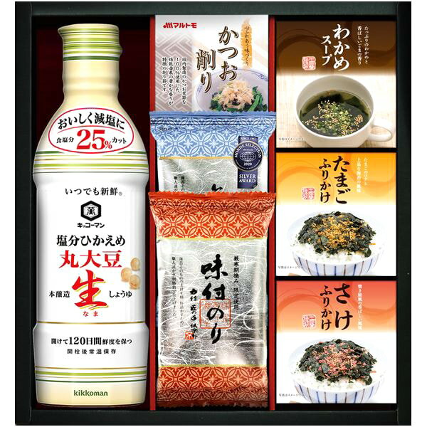 Rakuten - 調味料 ギフト キッコーマン 醤油 塩分ひかえめ生しょうゆ 減塩 丸大豆 丸美屋 ふりかけ スープ 海苔 セット 詰め合わせ 惣菜 ご飯のお供 食品 内祝い お返し 出産内祝い 結婚内祝い 結婚祝い 出産祝い 香典返し 快気祝い 引越し 挨拶 お礼 プレゼント 送料無料 TN-30R2